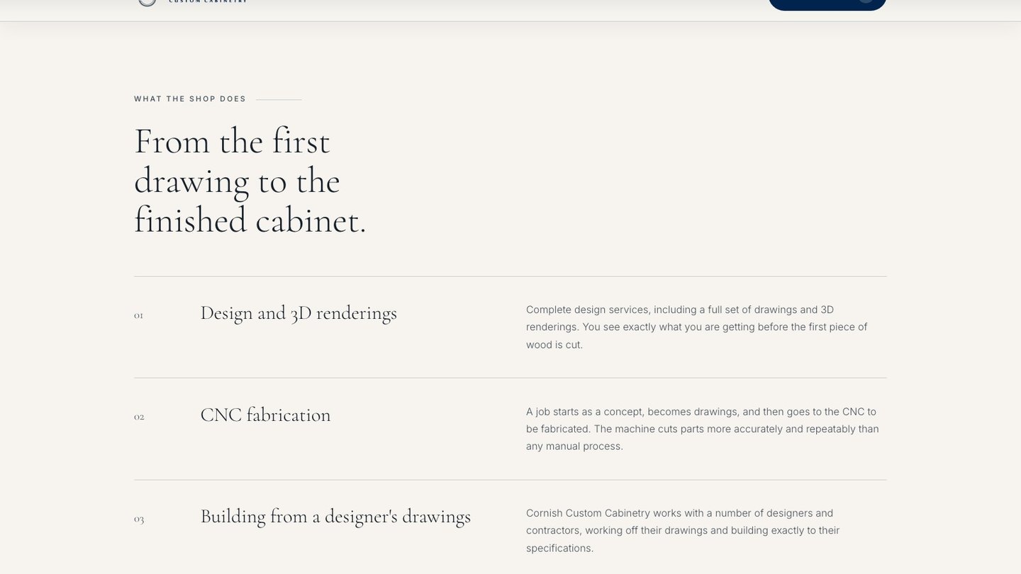 The services section of the new homepage