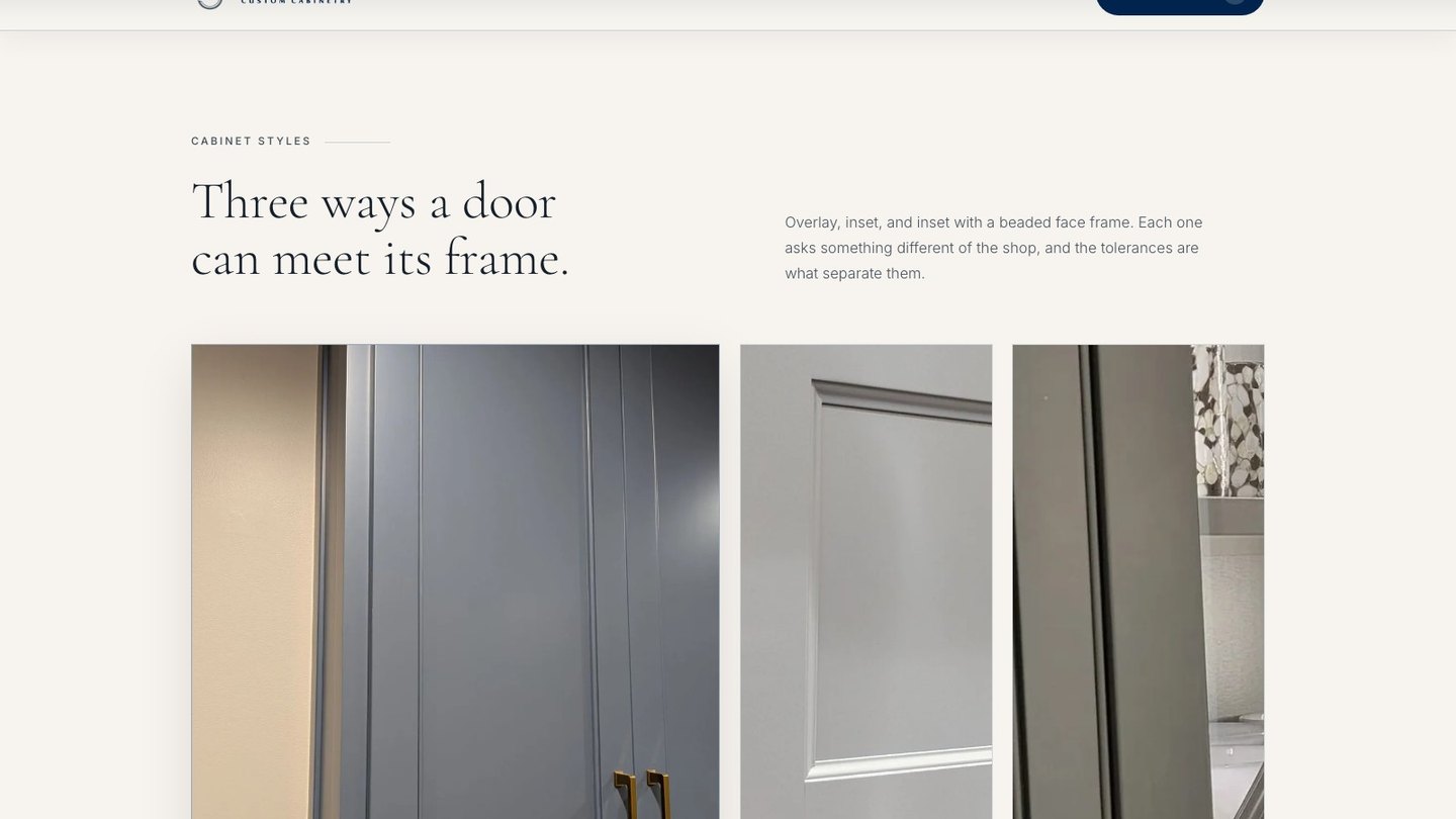 The cabinet styles section of the new homepage