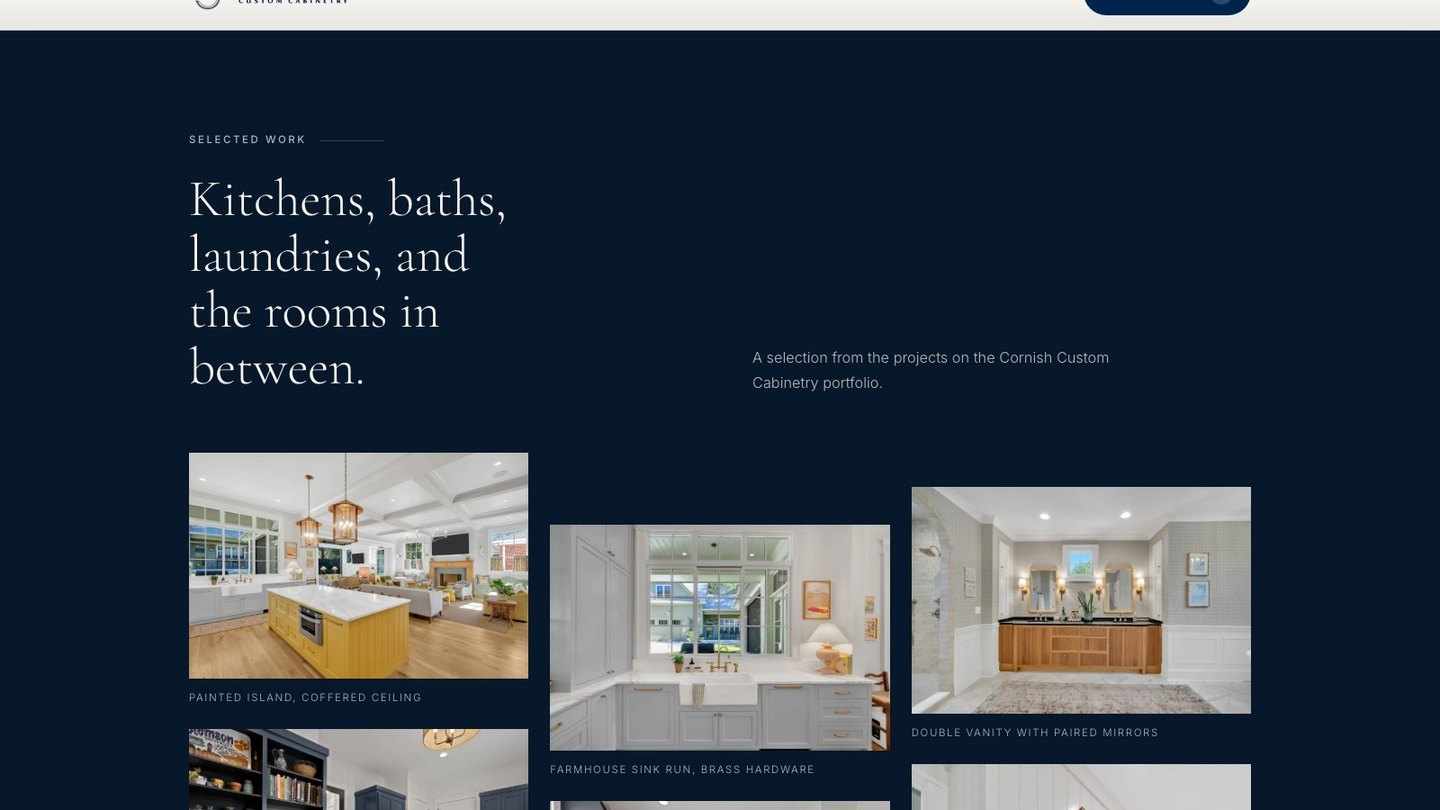 The selected work section of the new homepage